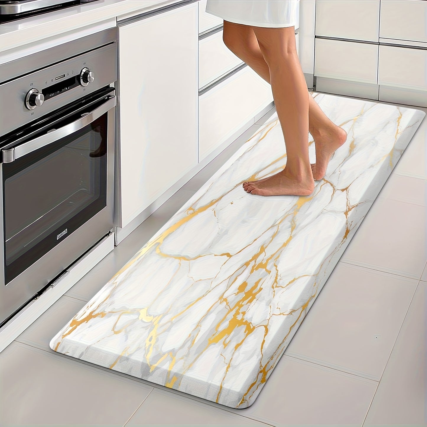 Kitchen Mat, 1/2 Inch Thick Anti Fatigue Kitchen Rugs And Mats Cushioned Kitchen Floor Mat Non-Skid Kitchen Mats for Standing Desk Office Sink 17.3" X 39", White