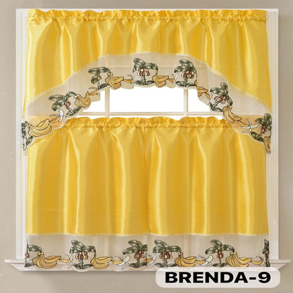 3pcs Embroidery Kitchen Curtains Set Flowers Embroidery Satin Fabric Faux Lightweight Soft Easy Care Machine Washable 49 Design Styles Available Holiday Gifts for Family Local Warehouse All Season Use Summer