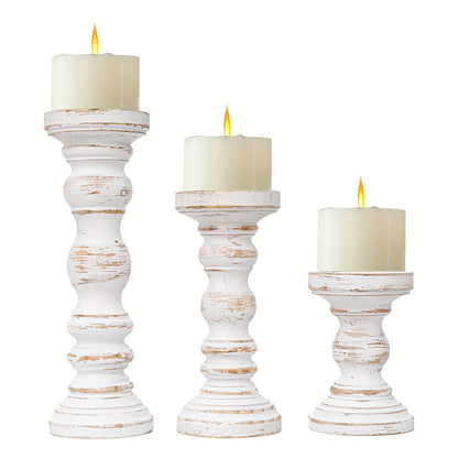 Farmhouse Wood Pillar Candle Holder Set of 3 for Candlestick