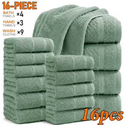 18/16/12pcs Bath Towel Set/12pcs Hand Towels Set, 450GSM, Solid Color Cotton Blended Towels, New Fall Spring Collection, Absorbent, Soft And Comfortable, Bathroom Supplies, Towels for Travel, Shower And Hotel