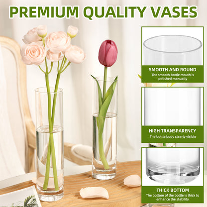 WHONLINE 15 Pcs Clear Glass Cylinder Vases, 7.5 Inch Tall, Glass Flower Vase Centerpieces, Glass Flower Vase, Hurricane Floating Candle Holder Vase for Table Shelf, Party, Wedding, Home Decor, Collectible Buildings & Accessories