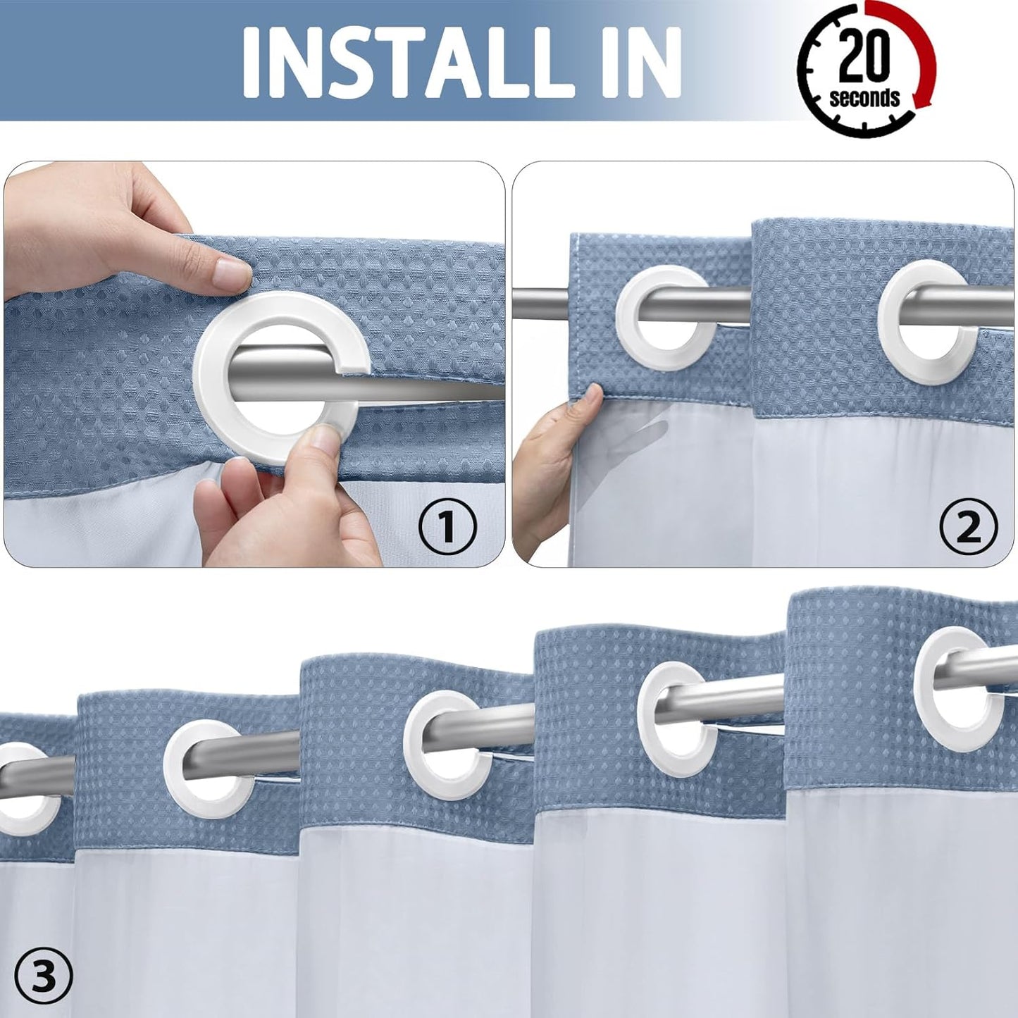 Hookless Waffle Shower Curtain & Liner Set with Snap-In Installation - Double-Layer Bathroom Decor, Waffle Texture Design, Window Panel - Modern Home & Hotel Shower Curtain Combo, Easy-Clean Polyester Fabric, Ideal Gift for Bathroom Upgrade