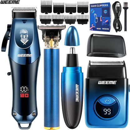 [Ideal Gift, Father's Day] Take Care Of Everything!2pcs/4pcs Men's Electric Hair Clipper, Nose Hair Clipper, Shaver Set - Wireless USB Charging Professional Hair Clipper Set with Lithium Battery - His Ideal Gift, Father's Day Gift for Men| Fashionable Blu