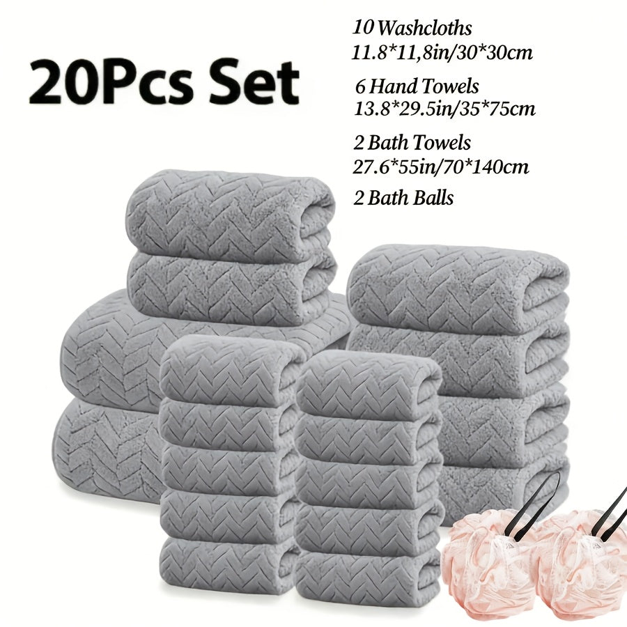 18/20pcs Bath Towel Set, Enlarged Women'S And Men'S Coral Fleece Bath Towels, 100% Microfiber Bath Towel Set, Absorbent, Quick Drying, Soft And Comfortable, Large Bath Towels Suitable For Home, Bathroom, Spa Or Gift, Bath Ball, Wash Cloths