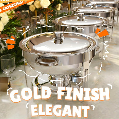 6/9QT Chafing Dishes For Buffet, 1/2/4/6 Pack Round Chafing Dish Buffet Set, High Grade Stainless Steel Buffet Food Warmers Sets For Catering Events Parties Dinners With Complete Set, Golden And Silver, Only For Cooking