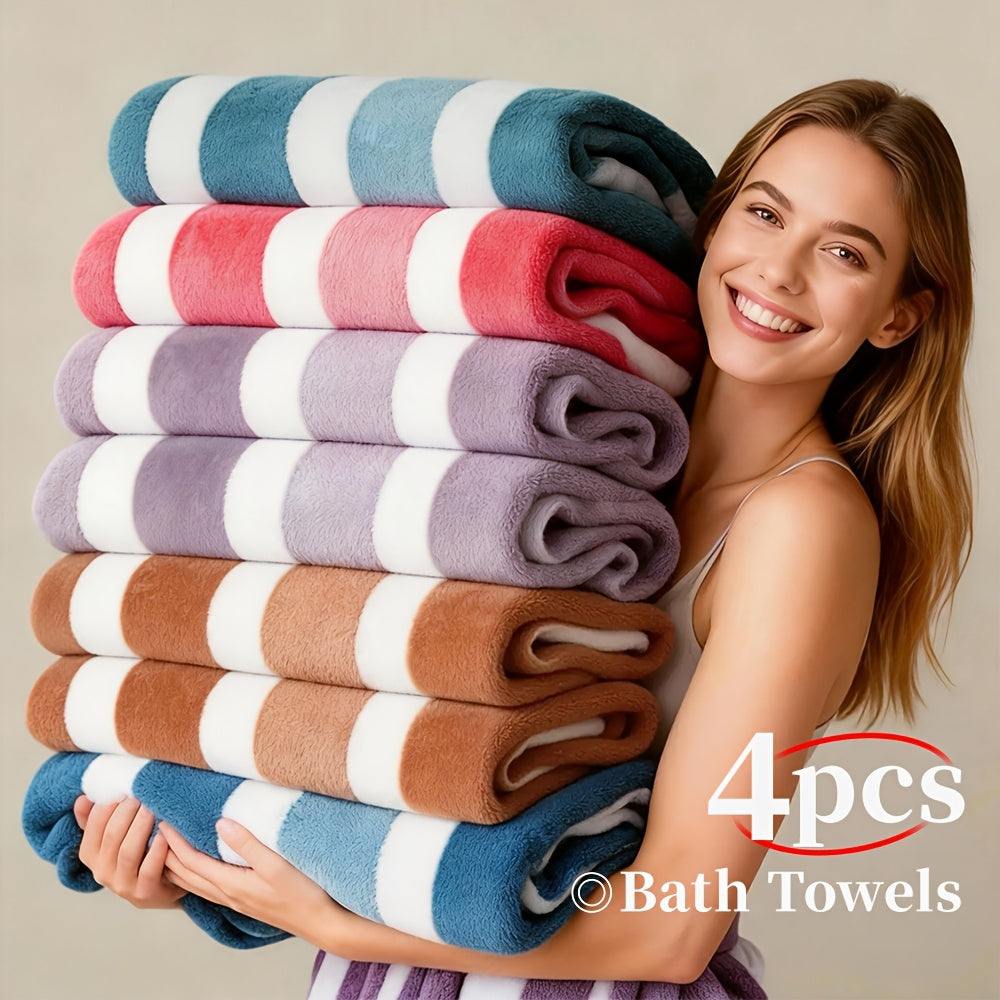 1/4pcs Bath Towel Set, No Hair Loss, Highly Absorbent And Quick-Drying | Ultra-Soft Microfiber Beach Towels for Adults, Two-Color Striped Interval Bath Towels Perfect for The Beach, Spa, Gym And Home Bathroom Essentials - 27 X 55 Inches