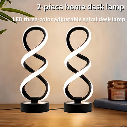Spiral LED Table Lamp, Dimmable Push Button Control Desk Light for Bedroom Living Room Office, Modern Metal Base Indoor Accent Lamp, Unique Spiral Design Home Decor Gift for Christmas Birthday Valentine
