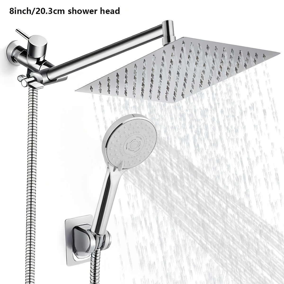 High-Pressure Shower Head Combination with Handheld Spray - 9-Spray Settings Suitable for Bath/Shower, Stainless Leakproof Rainfall Shower System, Adjustable Angle & Hose, Bracket, Polished Square for Modern Bathrooms,for Shower Use Only