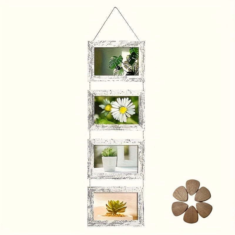 Picture Frame Set 4pcs Wooden Glass 4x6 with Flip-Top Display – Collage Photo Frames for Wall & Desktop, Interchangeable Mat, Home Decor Room Aesthetic – Wedding, Housewarming & Holiday Gift (White/Brown)