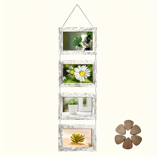 Picture Frame Set 4pcs Wooden Glass 4x6 with Flip-Top Display – Collage Photo Frames for Wall & Desktop, Interchangeable Mat, Home Decor Room Aesthetic – Wedding, Housewarming & Holiday Gift (White/Brown)