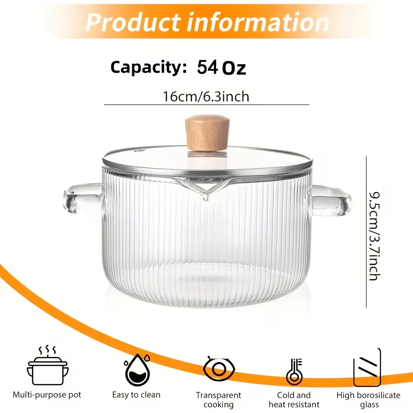 [2-Pack] Stovetop Safe Ribbed Glass Pots with Lids, 78Oz & 54Oz Saucepan for Soup Ramen Milk, Heat Resistant Borosilicate Cookware