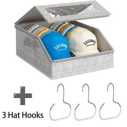 1/2 Pack Stackable Baseball Cap Storage Box, Holds 24 Caps, Dustproof, Sturdy Cardboard Hat Box For Storing Underwear, Socks, And Toys, Suitable For Men, Gray.