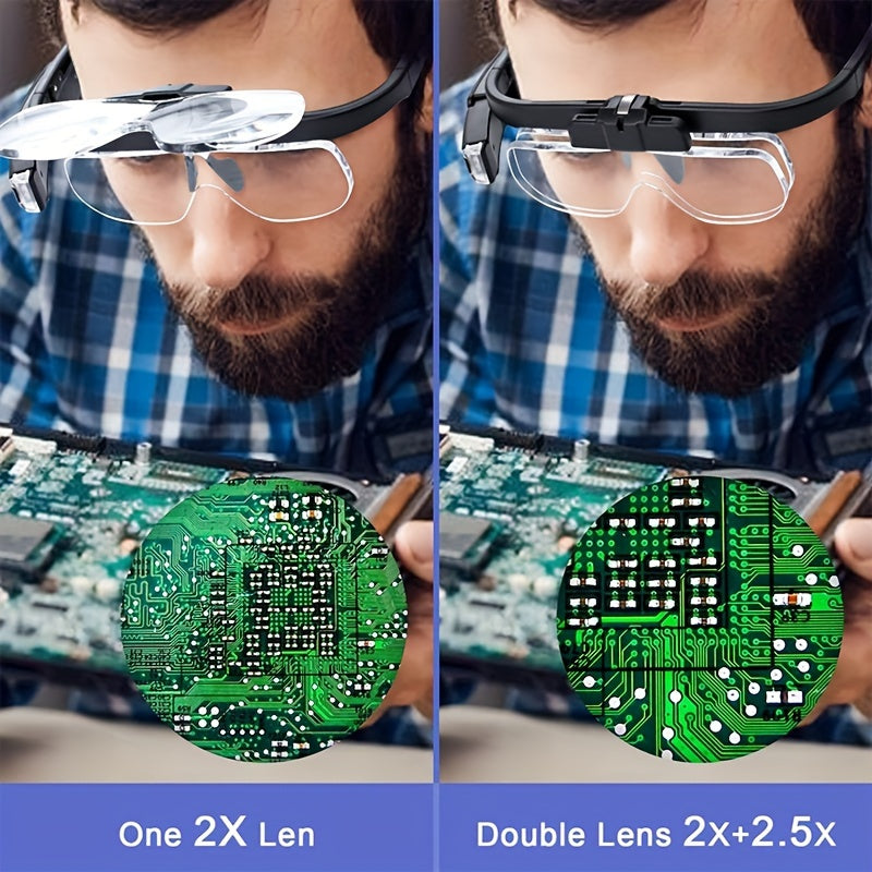 Headband Magnifier With Adjustable Light, Dual-slot Illuminated Magnifying Glass For Reading, Jewelry, Watch Repair, And Close-up Work (up To 4.5X), The Best Christmas Gift.