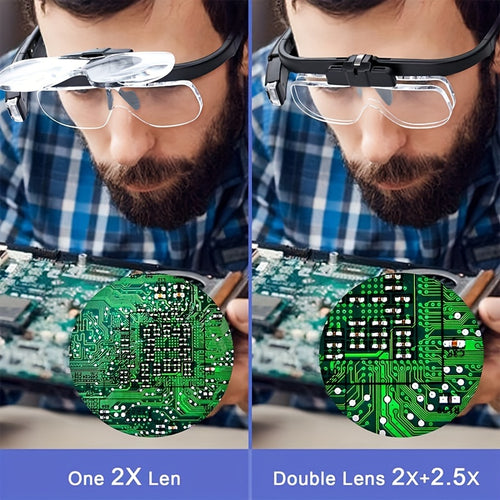 Headband Magnifier With Adjustable Light, Dual-slot Illuminated Magnifying Glass For Reading, Jewelry, Watch Repair, And Close-up Work (up To 4.5X), The Best Christmas Gift.