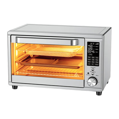 29.6QT XL Air Fryer Oven with Smart Probe, 12-in-1 Digital Toaster Oven Combo for Large Family, Stainless Steel Countertop Oven, Includes 7 Accessories & Rotisserie, 450°F Rapid Heat for Baking & Roasting
