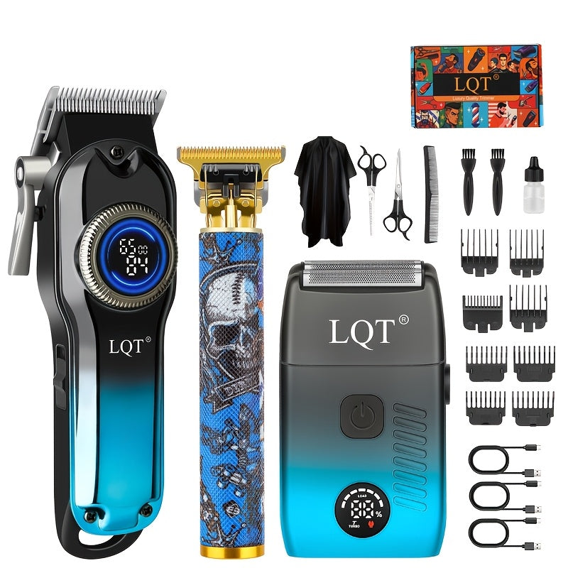 LQT 1/2/3pcs Blue Hair Clipper, Rechargeable Men'S Professional Hair Clipper, Foil Trimmer, Precision Hair Clipper Single-piece Set, Suitable For Home And Hair Salon Use, Including Limited Edition Combs, Holiday Gifts, Ideal Christmas Gifts