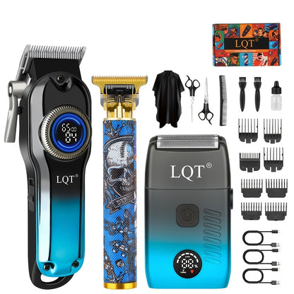 LQT 1/2/3pcs Blue Hair Clipper, Rechargeable Men'S Professional Hair Clipper, Foil Trimmer, Precision Hair Clipper Single-piece Set, Suitable For Home And Hair Salon Use, Including Limited Edition Combs, Holiday Gifts, Ideal Christmas Gifts