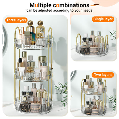 2/3 Floor Bathroom Trays 360 Rotating Makeup Organizer High-Capacity Skincare Clear Make Up Storage Perfume Organizers Detachable Multi-functional Assembly The Third Layer Comes with An Additional 2 U-shaped Hooks And 1 Tray, Bathroom Trays