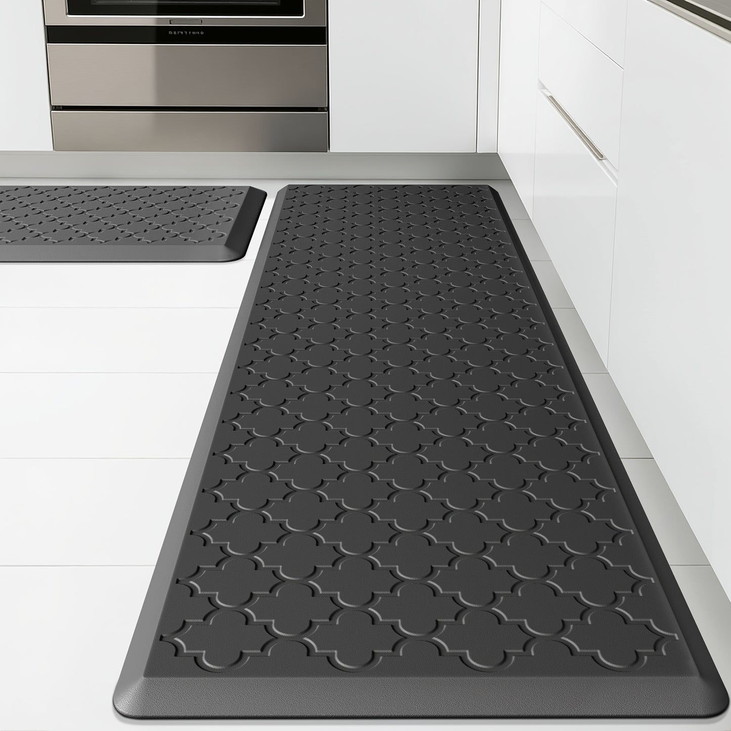 [Non-Slip Kitchen Mats] 2pcs Non-Slip Cushioned Kitchen Mats for Floor | Anti Fatigue Mats for Standing, Office, Sink, Laundry - Grey