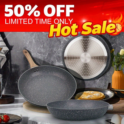 ABKOK Non Stick Frying Pans 3pcs Set, 7/9.5/11 Inch Pans Pots Set for Home Kitchen, Dishwasher Safe, Frying Pan with Insulated Handle, Compatible with Induction Cooker, Grey/Black/White/Colors