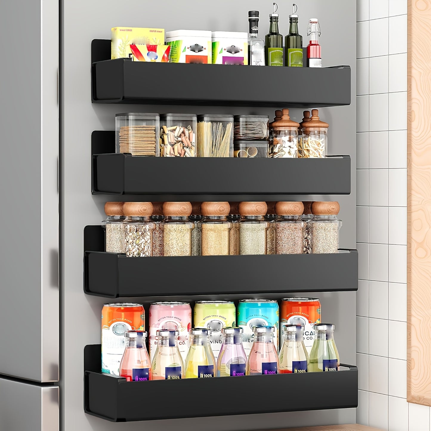 2/4 Movable Metal Refrigerator Magnetic Storage Rack, Multi-purpose Kitchen Bathroom Storage Box, Space-saving Multi-functional Organizer, Simple Appearance.