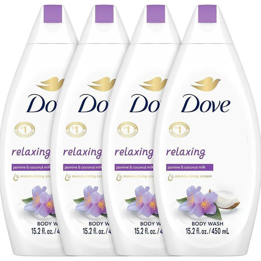 Dove Body Wash Coconut Milk Jasmine Petals 15.2oz Pack of 4 Moisturizing Relaxing Shower Gel Softer Smoother Skin After One Shower for Women