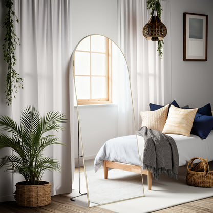 Arched/Rect Full Length Mirror, Full Body Mirror With Stand, Hanging Or Leaning For Wall, Aluminum Alloy Thin Frame Floor Standing For Hotels And Bathrooms