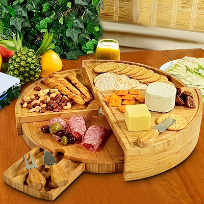 1 Set of Bamboo Cheese Knives, Bread Cheese Platter, And Fruit Snack Serving Tray