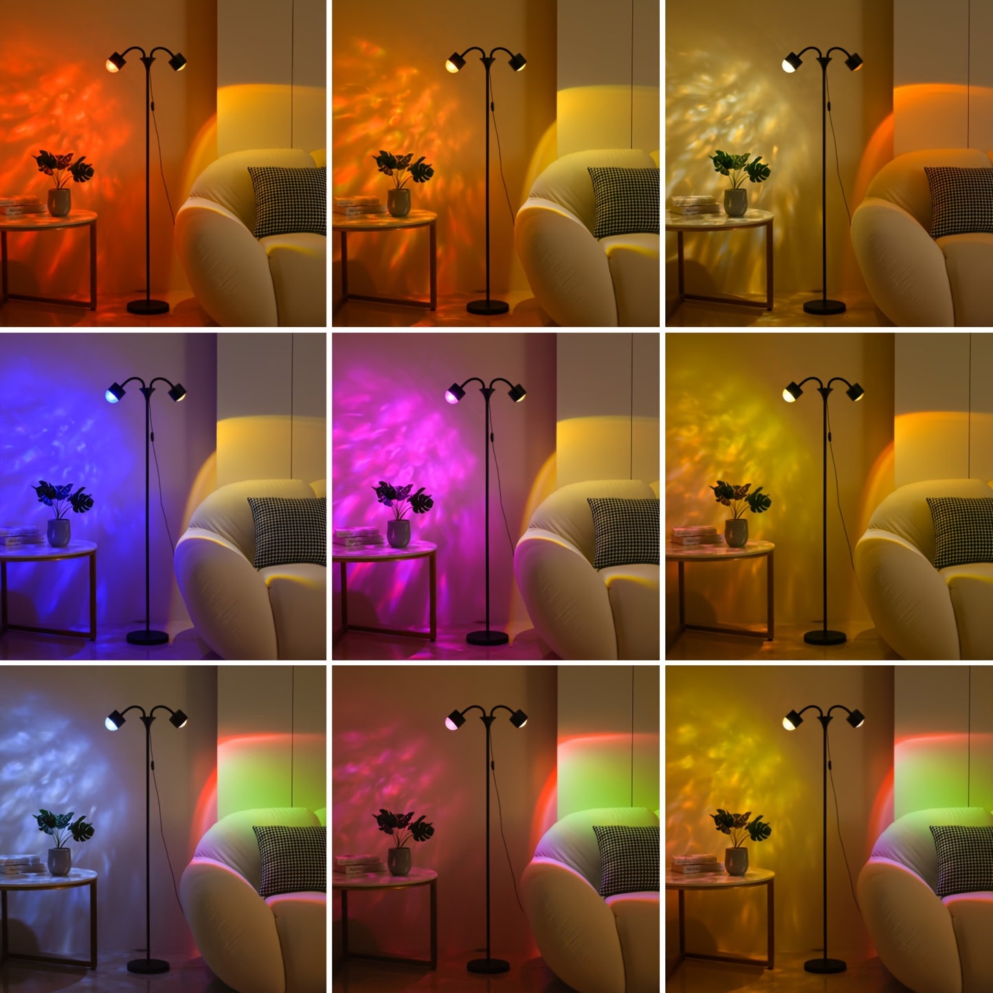 Sunset Ocean Wave Projector Lamp, Double Headed RGB Mood Light with 360° Rotation, 3D Ripple Effect, DIY Colors, for Bedroom, Living Room, Parties Black