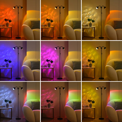 Sunset Ocean Wave Projector Lamp, Double Headed RGB Mood Light with 360° Rotation, 3D Ripple Effect, DIY Colors, for Bedroom, Living Room, Parties Black