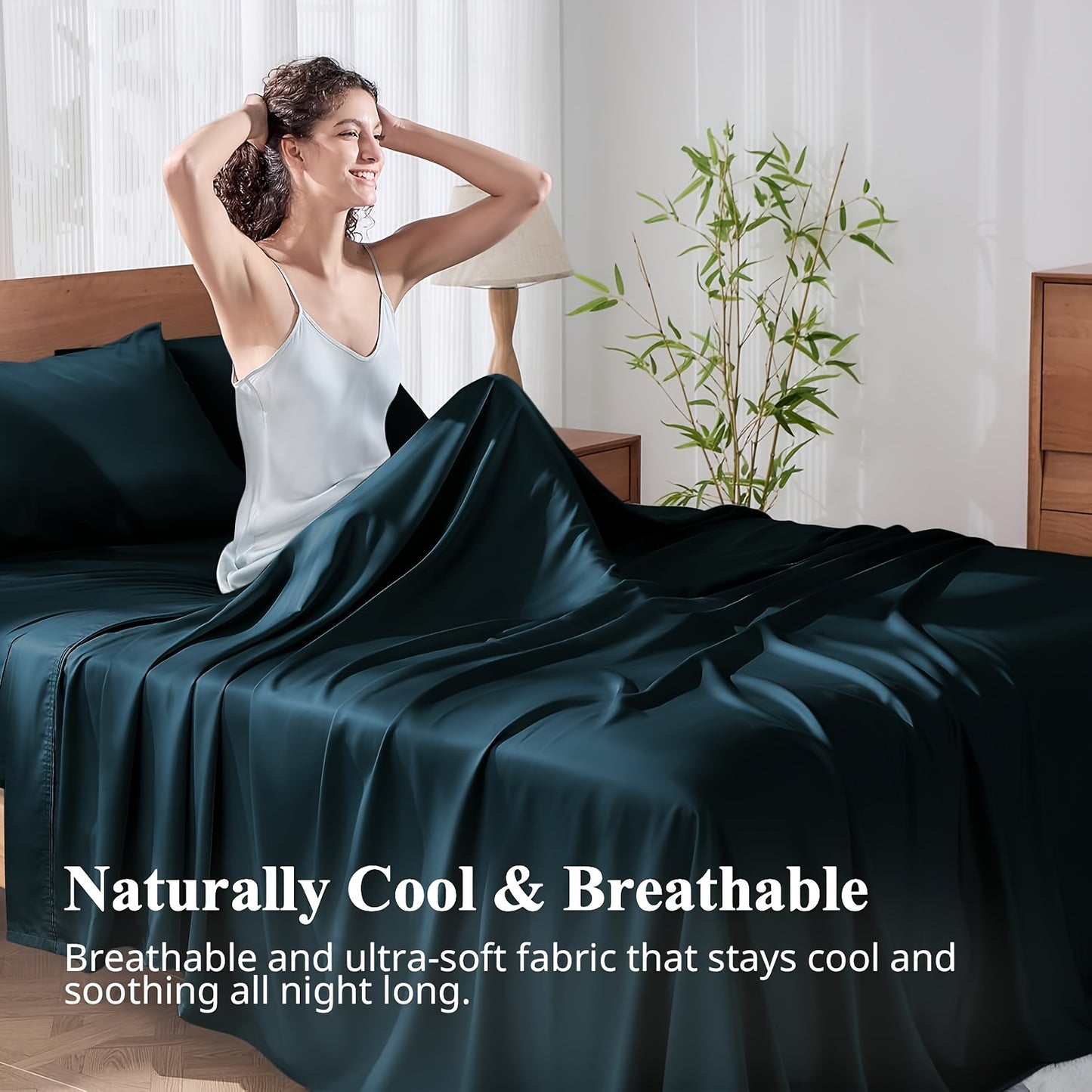 4pcs Bamboo Cooling Bedding - Extra Deep Pocket Breathable And Cooling - Suitable for Hot Sleepers And Sweats, Children Pillowcases, Flat Sheet And Fitted Sheet - A Perfect Gift for Family, Queen And King Sizes