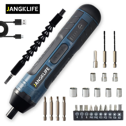 1 Set Cordless Screwdriver, Electric Rechargeable Screw & Bit Set with Front LED, DC Charging with Accessories