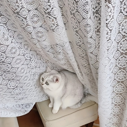 1pc of French Retro Romantic White Lace Embroidered Mesh Chiffon Curtain - Top Pole Through Living Room Decoration Partition Curtain, Bedroom Window Finished Chiffon Window