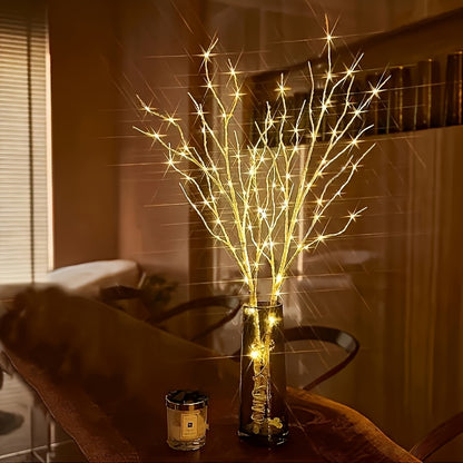 2pcs Decorative Simulation Of Luminous Birch Branches With Green Plants, Artificial Branch Lights Powered By Batteries, Suitable For Elegant Indoor Christmas And New Year Decorations, Fashionable Home Accessories, Decorative Reading Lights