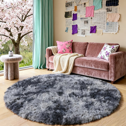 Round Area Rug Soft Shaggy Plush Circle Rug Non-Slip Indoor Floor Mat for Living Room Bedroom Dorm Tie Dye Rainbow Multi-Color Multi-Size