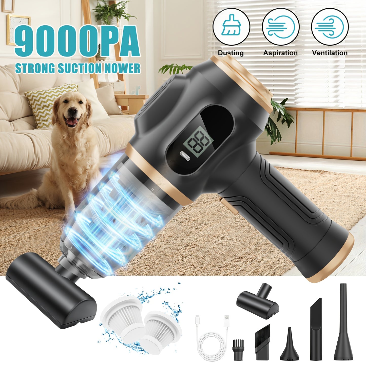Portable Car Vacuum Cordless Mini Handheld Vacuums Cleaner Rechargeable with LCD Display And Multi-Nozzles, High Power Hand Held Cleaners for Car, Home, Office, Sofa, Pet Hair, Keyboard