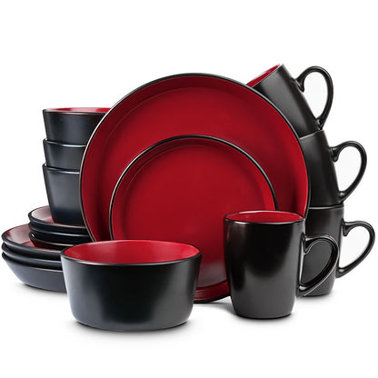 Ceramic Dinnerware Set for 4 – Porcelain Plates Bowls Cups Matte Finish Dishwasher Microwave Oven Safe Stoneware Tableware Scratch Resistant for Restaurant Kitchen Wedding Anniversary Gift