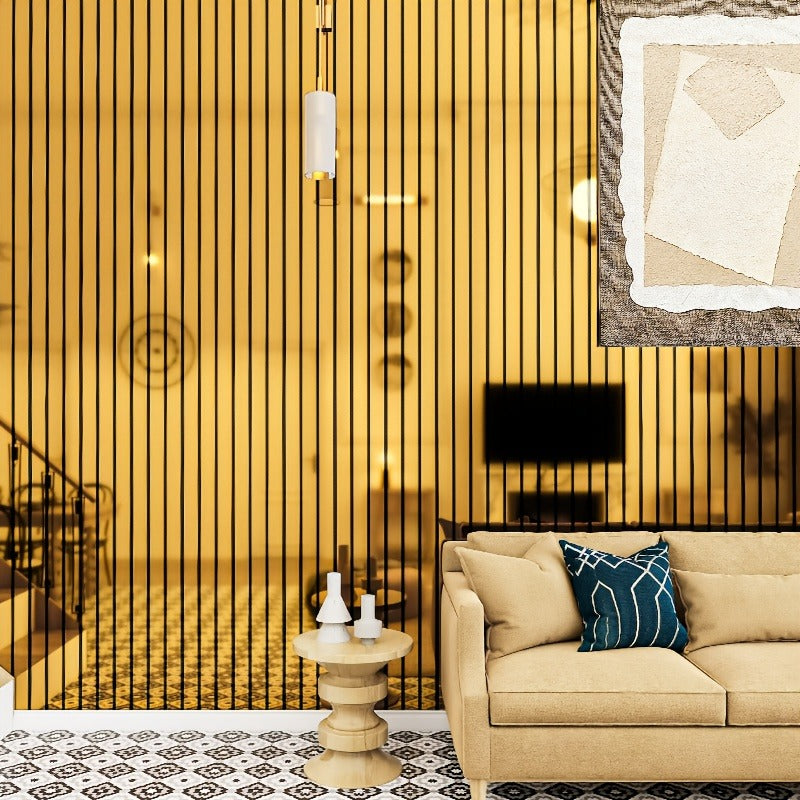 3D Mirror Slat Wall Panel Self-Adhesive Peel and Stick Gold Silver Metallic Grid Wall Sticker for TV Background Wall Ceiling Curved Edges Home Decor Art Easy Install
