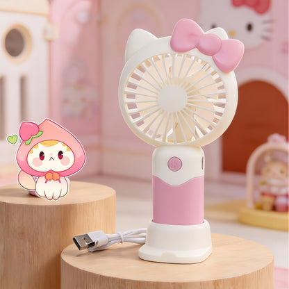 Hello Kitty Handheld Mini Fan USB Rechargeable Portable Small Fan Cute Sanrio Desktop Electric Fan for Girls Kids Travel Office Home