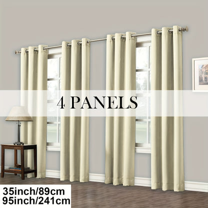4 Panels Blackout Curtains Grommet Room Darkening Sun Blocked Curtains for Living Room, Bedroom, Set of 4 Panels