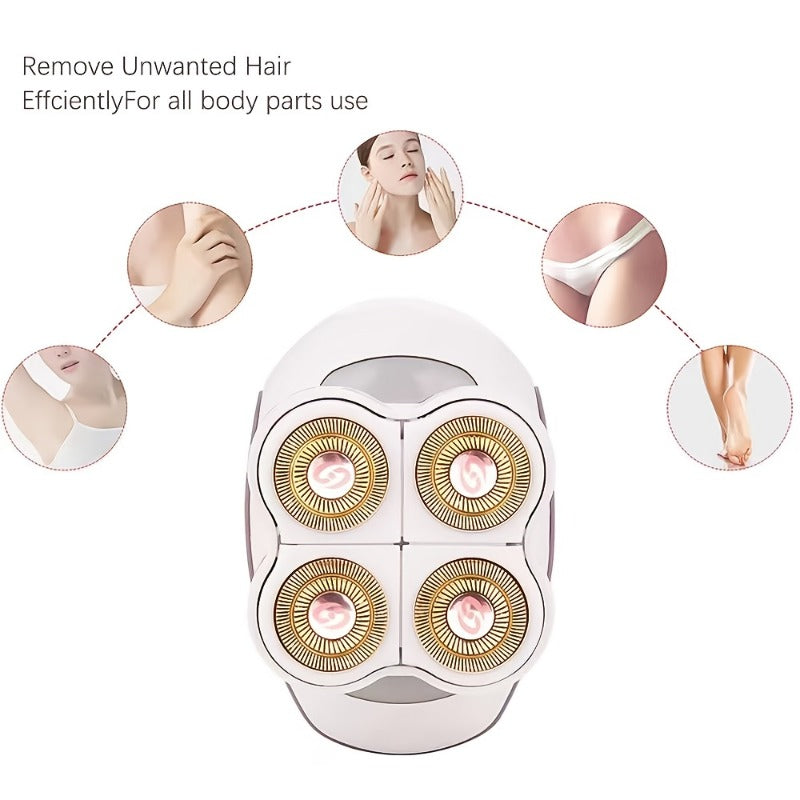Women' & Full Body Electric Shaver and Hair Clipper - 4-Head 360° Rotating USB- Wet/Dry Shaver Suitable for Face, Bikini, Legs, Arms, Chest & Underarms - Travel-Friendly Full Body Hair Removal Tool with Clipper Attachments