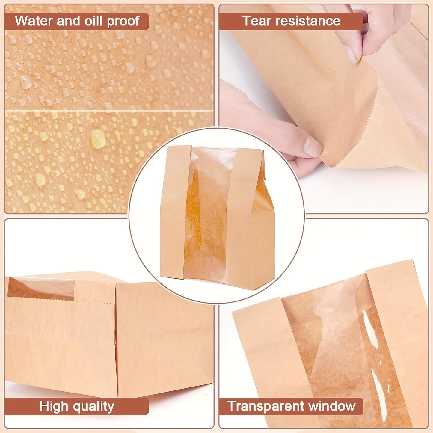 100pcs Bread Bags for Homemade Bread, Sourdough Paper Bread Bags with Window, 50% Thicker 13.7x8.2x3.7in A Large Bakery Bags Used for Storage Bread Cookies & Snacks, 100pcs Cute Sealing Stickers