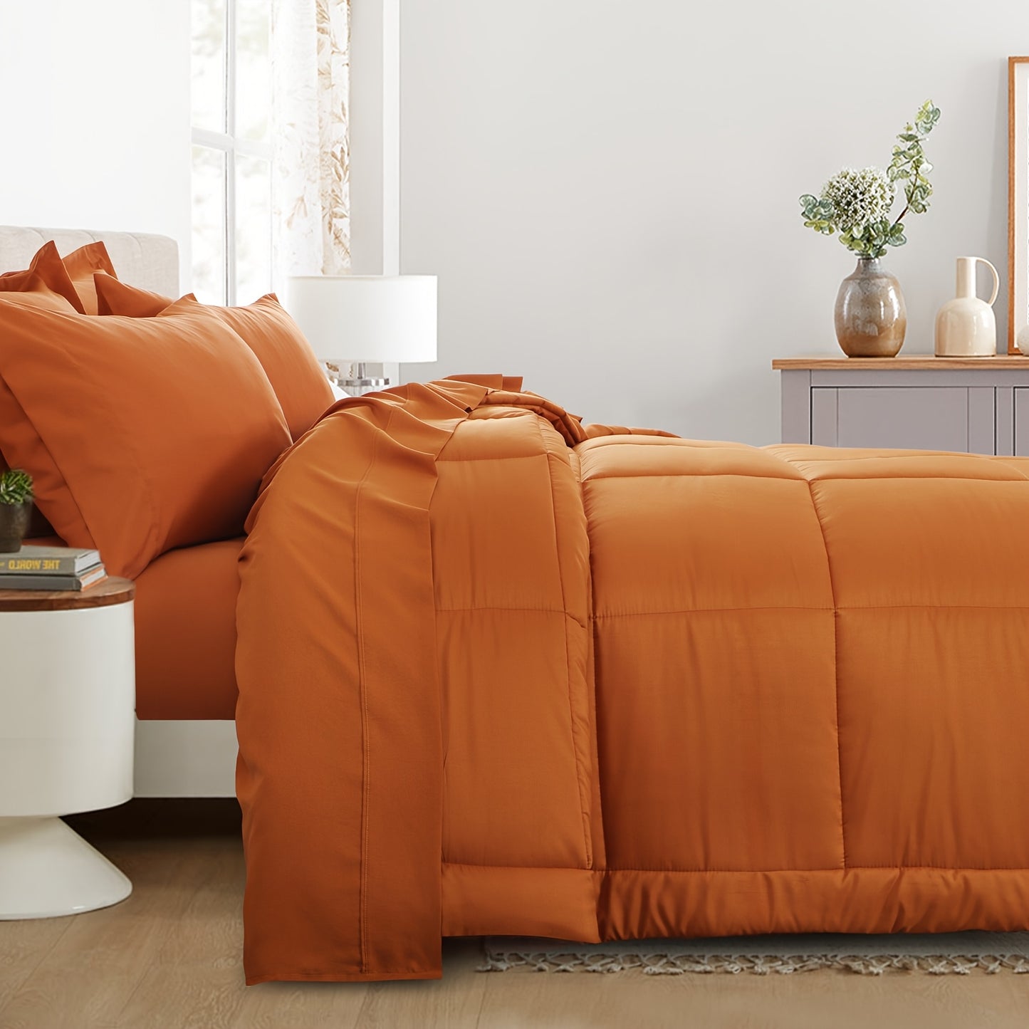7pcs Comforter Set-Luxury Soft Fluffy Bedding With 1 Comforter, 1 Fitted Sheet, 1 Flat Sheet, And 4 Pillowcases & Pillow Cover-All Season Quilte Set Queen, Hypoallergenic, Breathable, Easy Care, Valentine'S Day Bed In A Bag, Gifts For Her