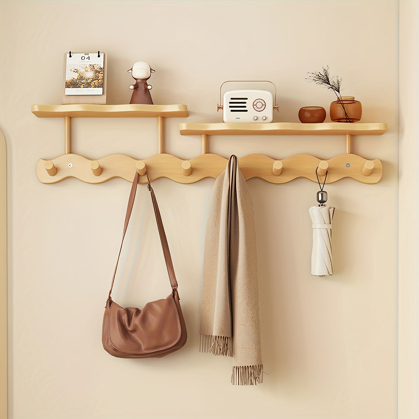 [Multifunctional 8-Hook Coat Rack] Durable Bamboo Wall-Mounted Coat Rack | Multifunctional Entryway Storage Shelf with Hooks for Hanging Coats, Hats, Bags, And Keys, Space-Saving Modern Design, Suitable for Bedroom, Entrance, Hallway