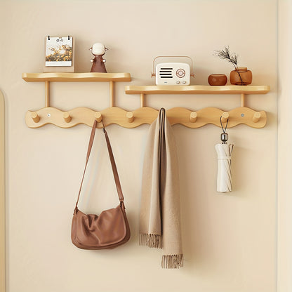 [Multifunctional 8-Hook Coat Rack] Durable Bamboo Wall-Mounted Coat Rack | Multifunctional Entryway Storage Shelf with Hooks for Hanging Coats, Hats, Bags, And Keys, Space-Saving Modern Design, Suitable for Bedroom, Entrance, Hallway