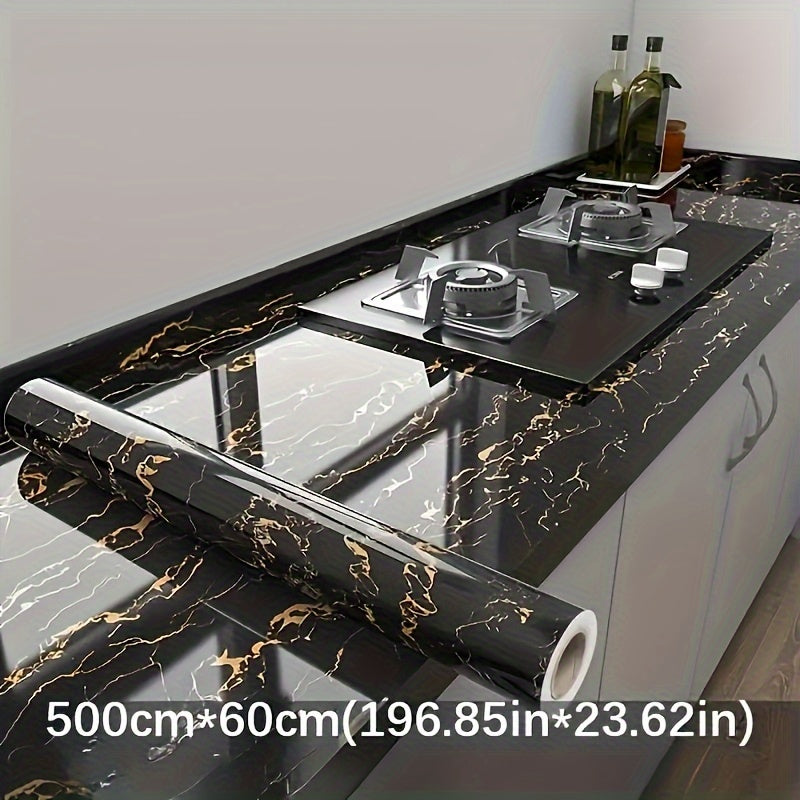 1pc Luxury Black Marble Wallpaper - Self-Adhesive, Large Kitchen Backsplash with Golden Veins, 23.62Inch X 196.85Inch, Easy Installation for Modern Home Decor, Modern Wallpaper | Marble Texture | Durable Wallpaper