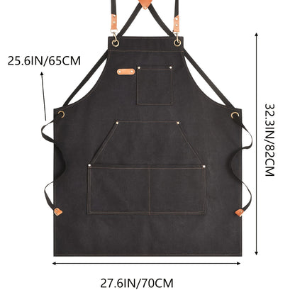 Durable Professional Work Apron for Men - Made from 16Oz Canvas with a Crossback Style And Extra Large Pockets, Ideal for Cooking, Barbecuing, Gardening, And Workshop Safety