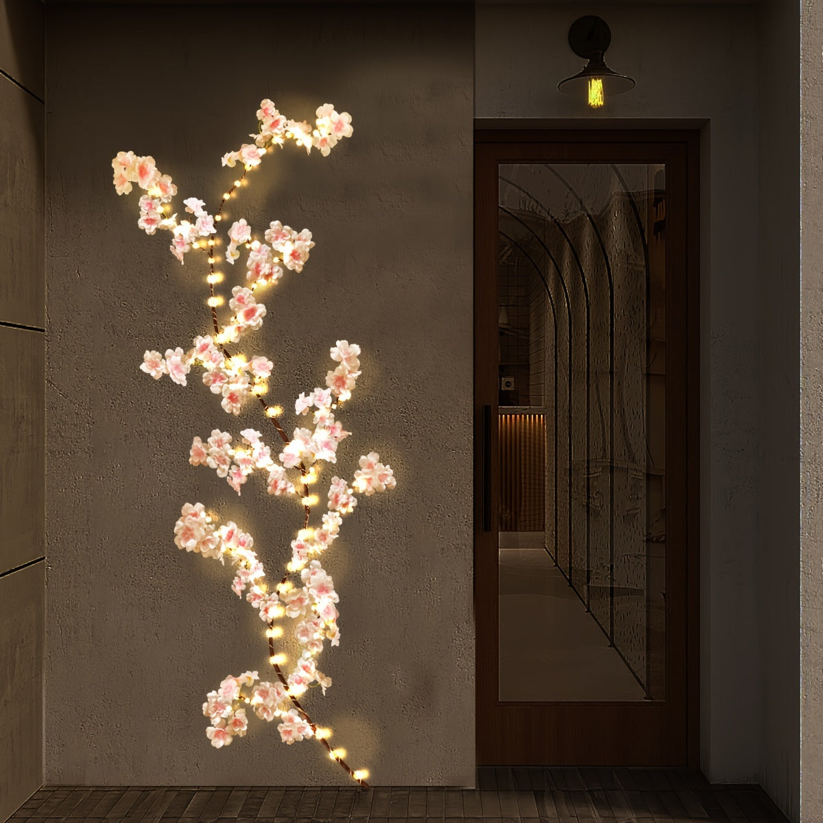 1pc 100 LED Cherry Blossom Garland with Light Artificial Flower USB Powered Wedding Home Decoration 180cm/70.86inch Fairy Light for Christmas Wall New Year Party Holiday Mantle Table Proch Spring Decor (Battery Not Included) IP45