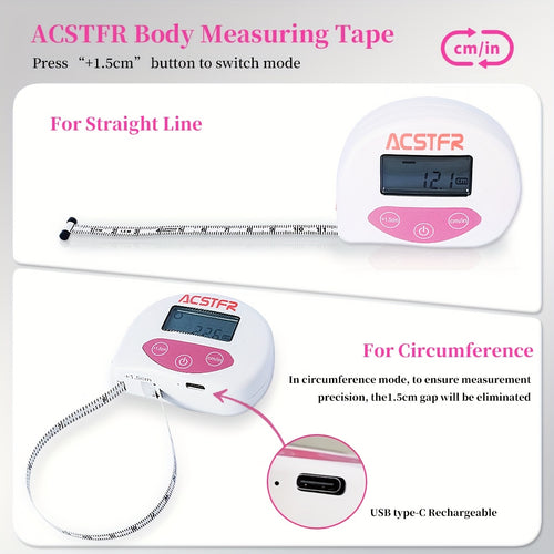 ACSTFR Retractable Body Measuring Tape - Smart Digital Tape for Weight Loss, Waist, Hip, Chest, Arm Measurement - 60 Inch/ 150cm, USB Rechargeable