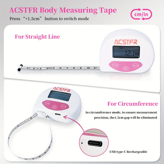 Digital Body Measuring Tape 60 Inch 150cm Smart Retractable Electronic Tape Measure for Weight Loss Waist Hip Chest Arm Body Measurement USB Rechargeable Fitness Tracker Tool